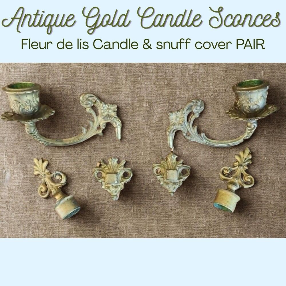 Candle Sconce Pair, 1850s French Ormolu Gilt Fleur de lis snuffers, Swivels - Picture 2 of 16